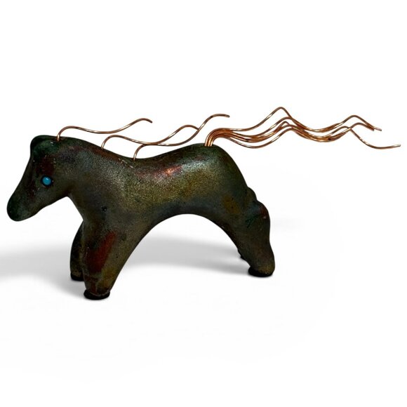 OOAK Signed Jeremy Diller Raku Spirit Horse with Turquoise Eyes & Copper Mane - Picture 3 of 13